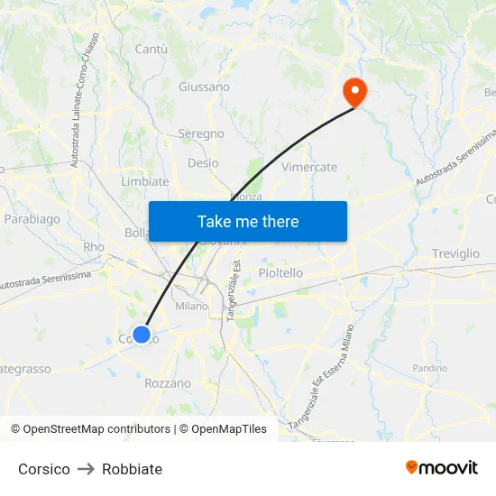 Corsico to Robbiate map