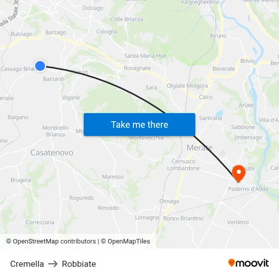 Cremella to Robbiate map