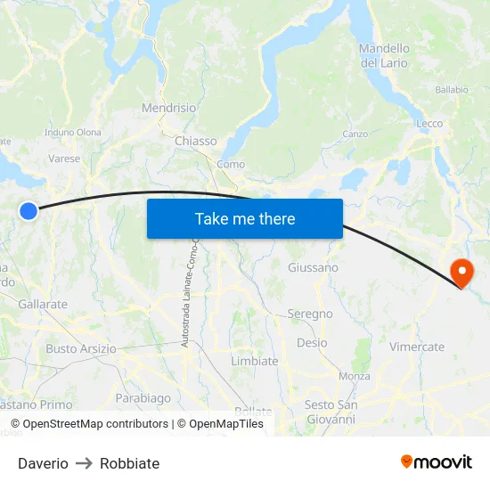 Daverio to Robbiate map