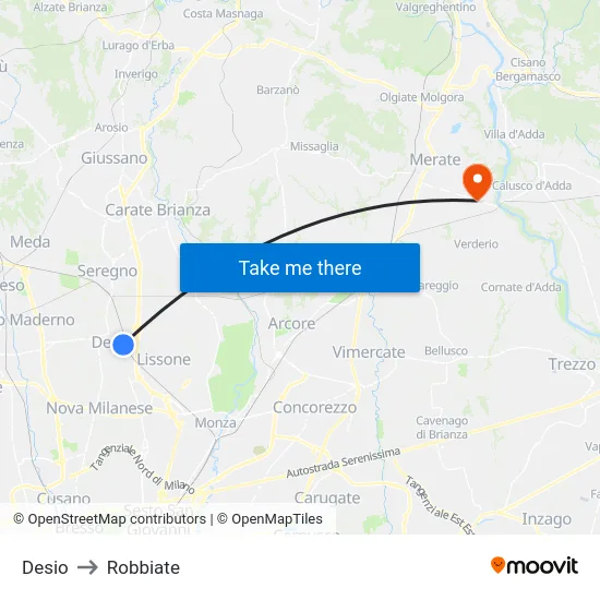 Desio to Robbiate map