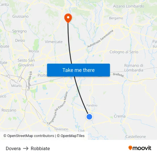Dovera to Robbiate map