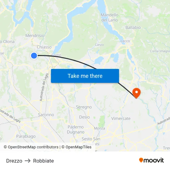 Drezzo to Robbiate map