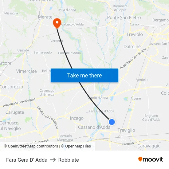 Fara Gera D' Adda to Robbiate map