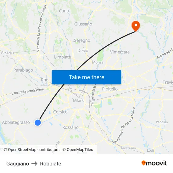 Gaggiano to Robbiate map