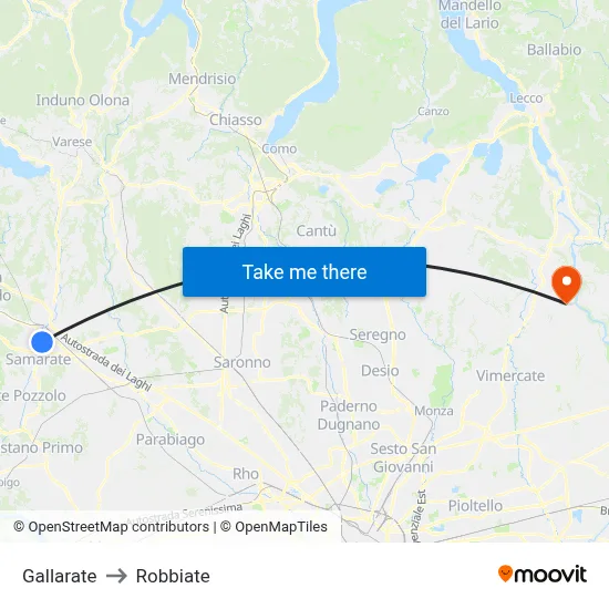 Gallarate to Robbiate map