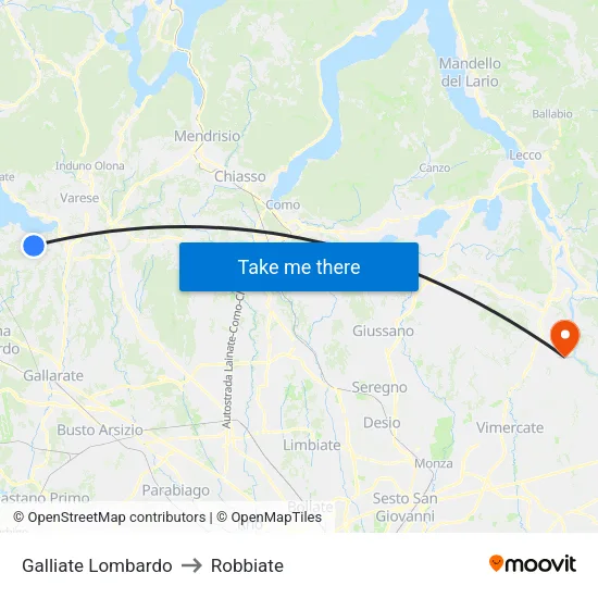 Galliate Lombardo to Robbiate map
