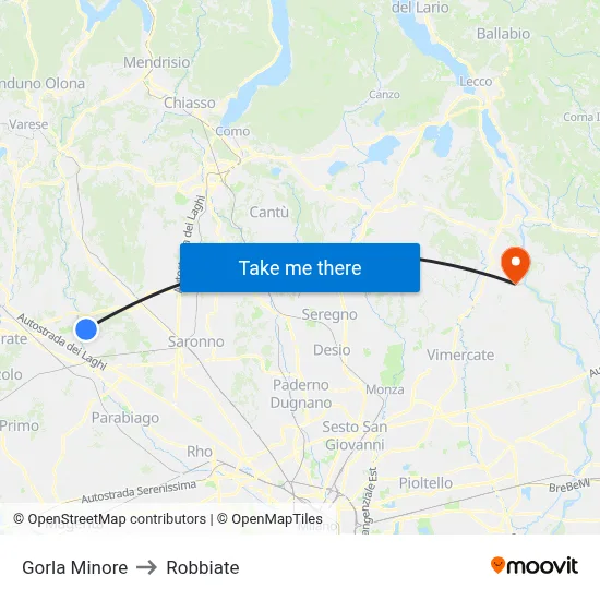Gorla Minore to Robbiate map