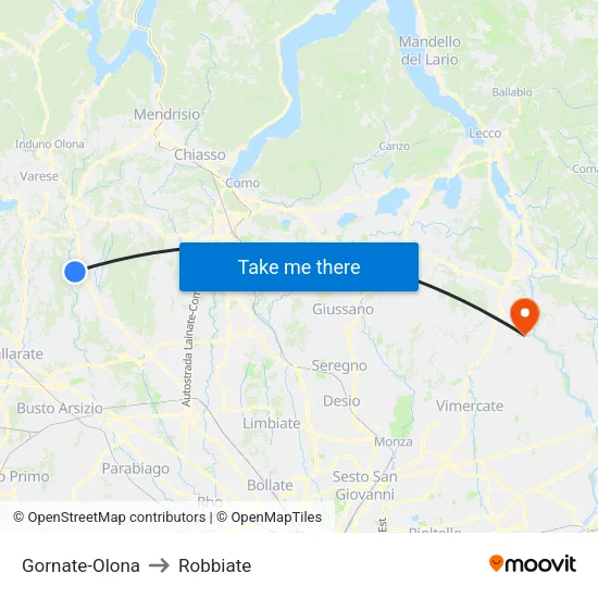 Gornate-Olona to Robbiate map