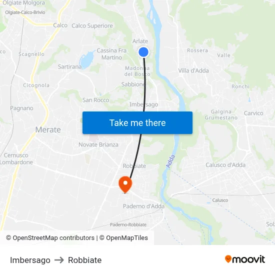 Imbersago to Robbiate map