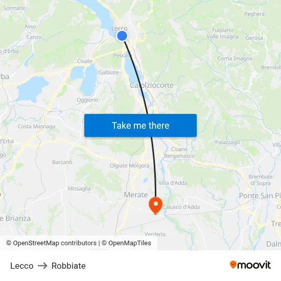 Lecco to Robbiate map