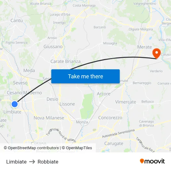 Limbiate to Robbiate map