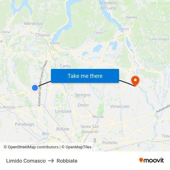 Limido Comasco to Robbiate map