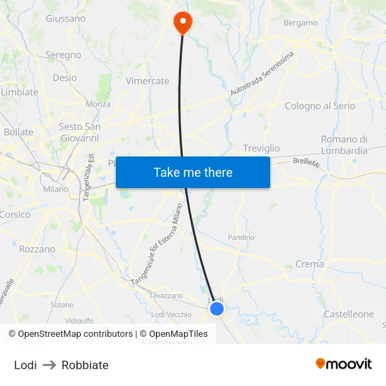 Lodi to Robbiate map