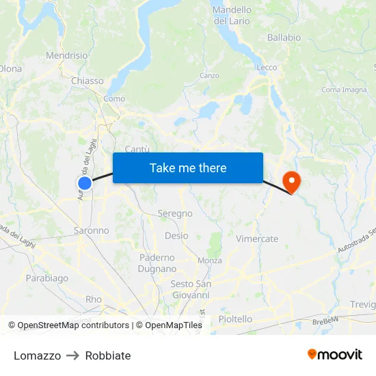Lomazzo to Robbiate map