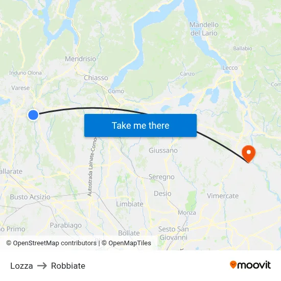 Lozza to Robbiate map