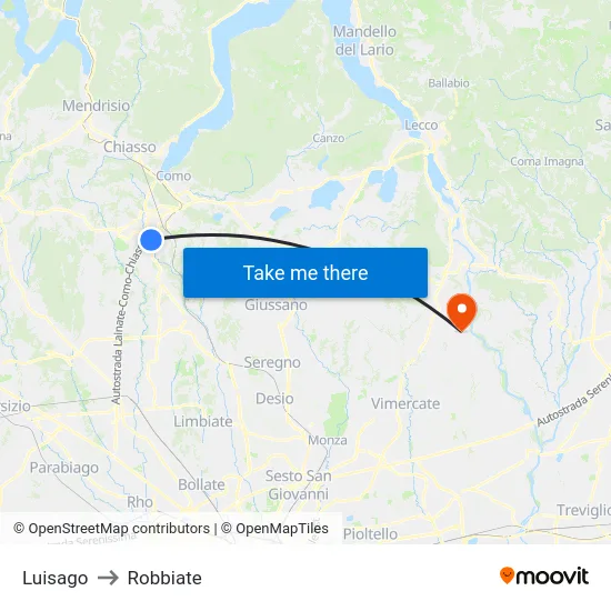 Luisago to Robbiate map