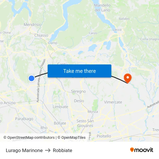 Lurago Marinone to Robbiate map