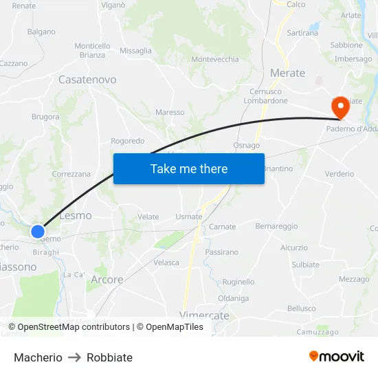 Macherio to Robbiate map