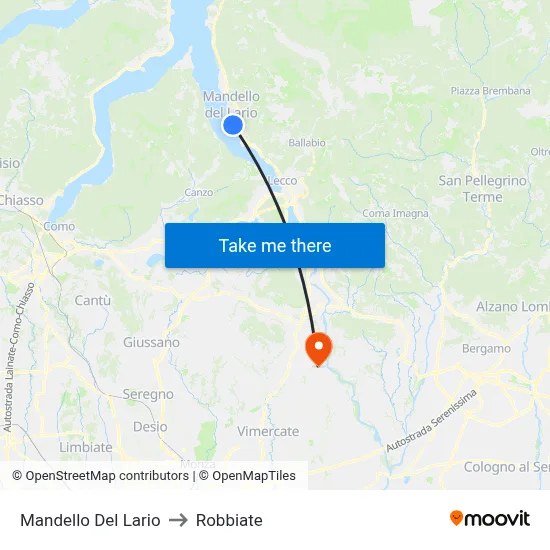 Mandello Del Lario to Robbiate map