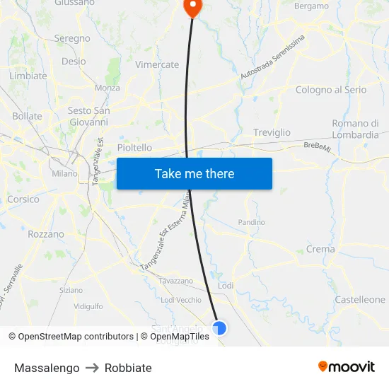 Massalengo to Robbiate map
