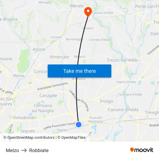 Melzo to Robbiate map