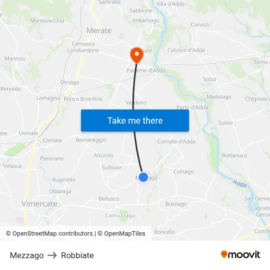 Mezzago to Robbiate map