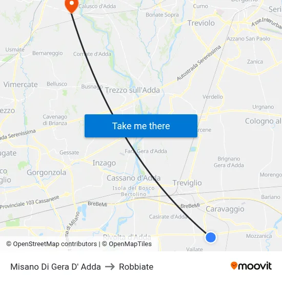 Misano di Gera d'Adda to Robbiate map
