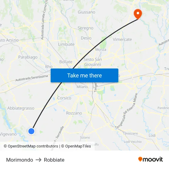 Morimondo to Robbiate map