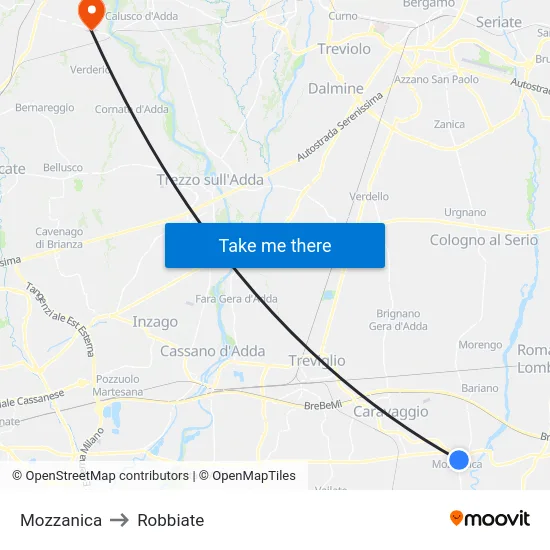 Mozzanica to Robbiate map