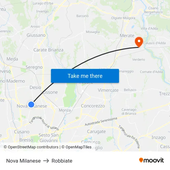Nova Milanese to Robbiate map