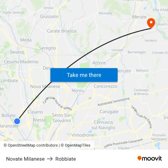 Novate Milanese to Robbiate map