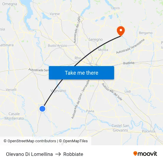 Olevano Di Lomellina to Robbiate map