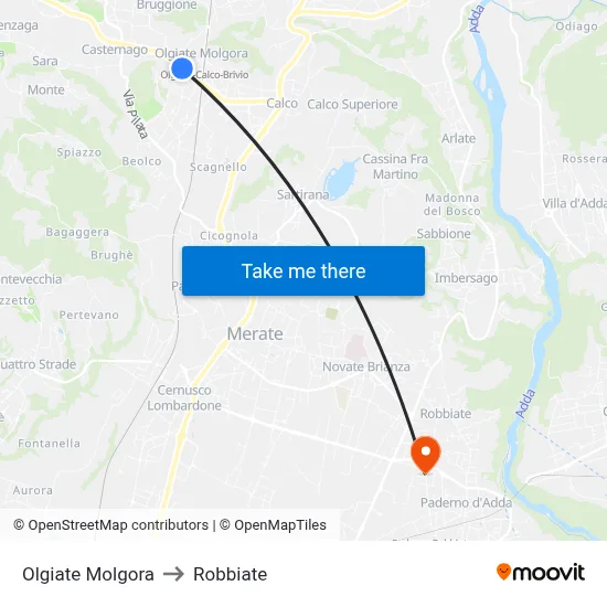 Olgiate Molgora to Robbiate map
