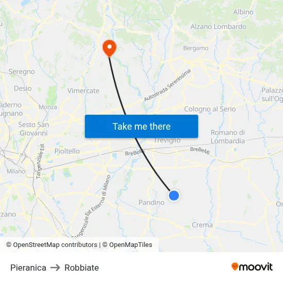 Pieranica to Robbiate map