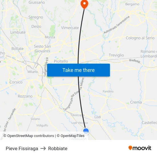 Pieve Fissiraga to Robbiate map