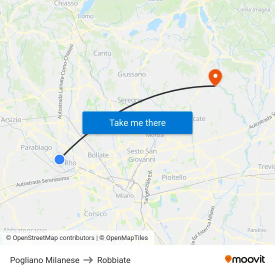 Pogliano Milanese to Robbiate map