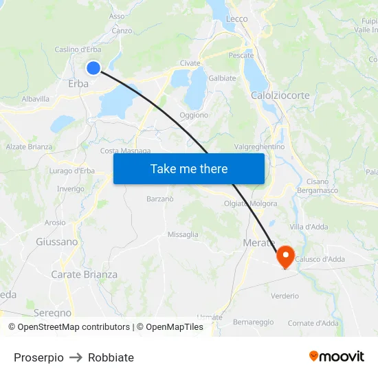 Proserpio to Robbiate map