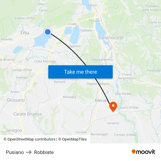 Pusiano to Robbiate map