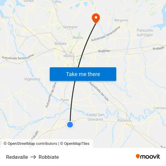 Redavalle to Robbiate map