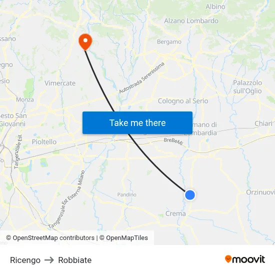 Ricengo to Robbiate map