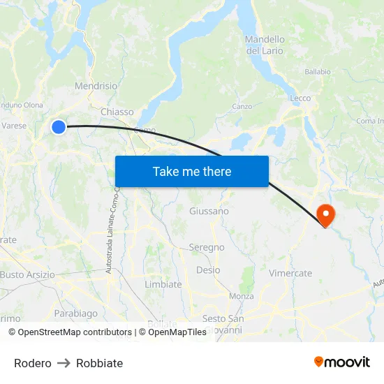 Rodero to Robbiate map