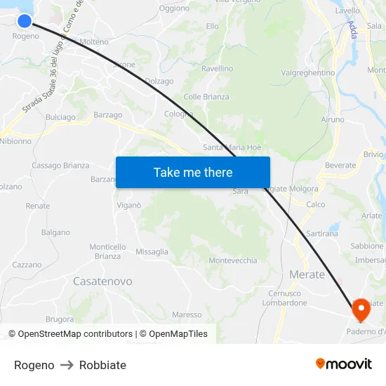 Rogeno to Robbiate map