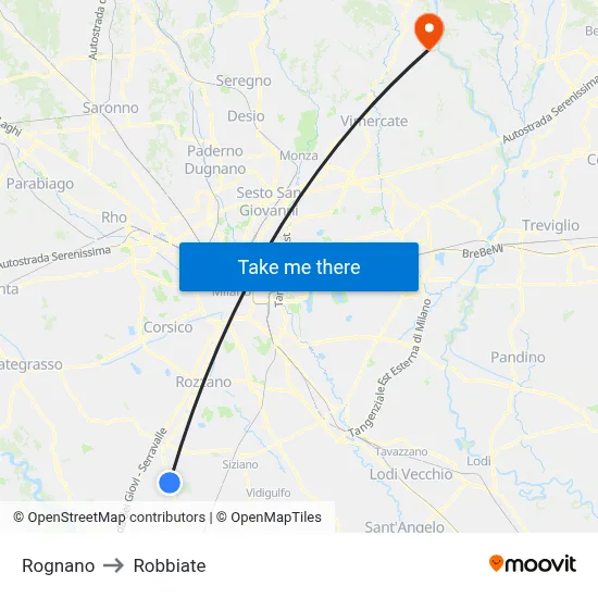 Rognano to Robbiate map