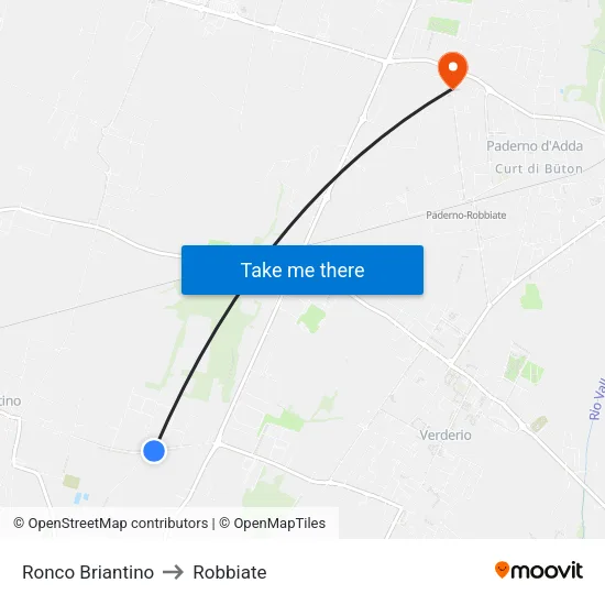 Ronco Briantino to Robbiate map