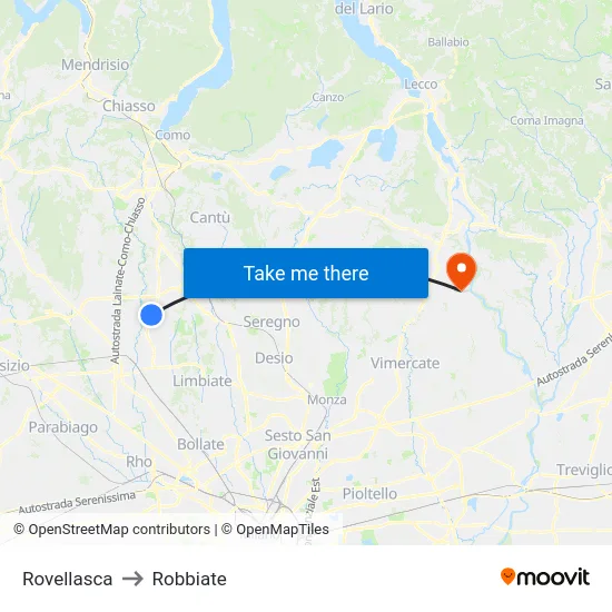Rovellasca to Robbiate map
