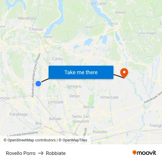 Rovello Porro to Robbiate map