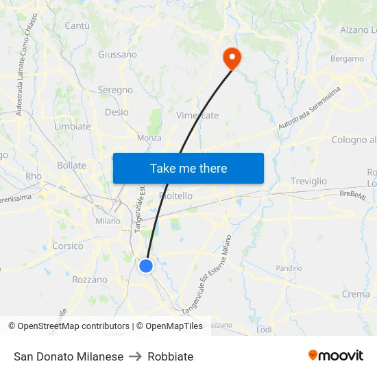 San Donato Milanese to Robbiate map