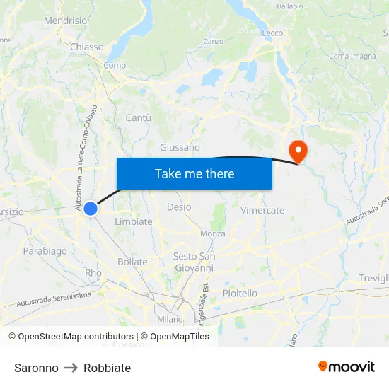 Saronno to Robbiate map
