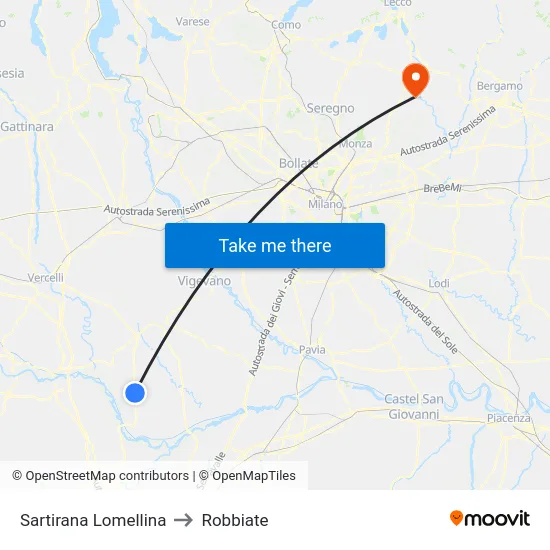 Sartirana Lomellina to Robbiate map