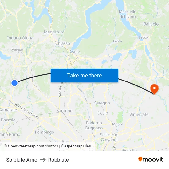 Solbiate Arno to Robbiate map